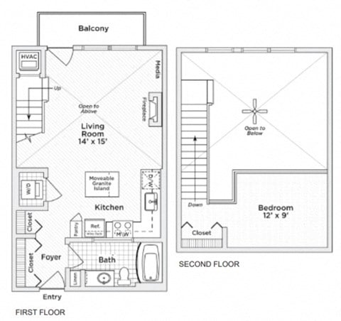 Floor plan for 1 bed, 1 bath, 674 sqft